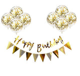 ZERECORD Ultimate Gold Birthday Party Decoration Combo Banner Buntings and Confetti Balloons