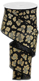 Glittered Animal Print on Canvas Wired Edge Ribbon (Black, 2.5 Inch)