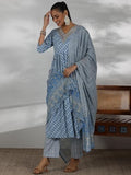 Libas Blue Pure Cotton Printed Kurta Sets For Women Blue M 48886