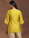 Libas Women'S Silk Blend Solid Straight Kurtis (29150_Yellow Yellow L