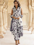 Shienzy Dupatta Set || Kurta Set || Kurta Pant Set || Ethnic Set || Sleeveless Kurta Set For Women Grey 3Xl
