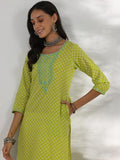 Libas Women'S Cotton Printed Straight Kurta (37225_Green Green M