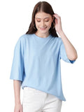 Kotty Women'S Cotton Blend Solid Oversized T-Shirts,Sky BlueApparel,S