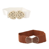 Style Shoes Women Cotton Waist Belts | Elastic Stretchy Wide Belts For Dress, Coat, Jumpsuit | Combo Pack Of 2 (Brown And White)