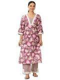 Libas Womens Printed Silk Blend Straight Kurta With Trousers