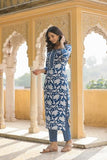Anni Designer Women'S Cotton Blend Straight Printed Kurta With Pant (Pustak Blue-Bfv_S_Blue_Small),Blue,S,Cotton Blend,Pustak Blue-BFV050,