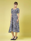 Oomph! Women'S Western & Fusion Wear Printed Crepe Dress For Women Puffed Sleeve White - Md990,Berry BlueApparel,M