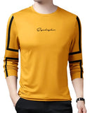 Eyebogler Mens Round Neck Full Sleeves Regular Fit Printed T-Shirt,Light Mustard BlackApparel,L