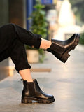 Women'S Chunky Chelsea Boots Black Ankle Booties With Lug Sole Slip-On Elastic Side Panels Stylish Fall/Winter Footwear Eu39,Black,6,B0CQKBBJ2Q