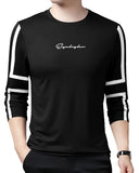 Eyebogler Mens Round Neck Full Sleeves Regular Fit Printed T-Shirt Black White,Black WhiteApparel,S