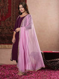 Gosriki Women'S Cotton Blend Straight Solid Kurta With Pant & Dupatta (Dhulipala Wine-Vks01-Gs_S_Wine_Small),Wine,,B0DM1TFYNG