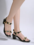 Shoetopia Stylish Rock Stud Detailed Black Block Heels For Women & Girls /Uk8,Black,8,B0CJQ8XGYT