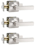 Mengico 3 Pack Keyless Square Door Handles,Satin Nickel Reversible Non-Locking Handle Lever,Passage Door Knob Set,Lever for Clos