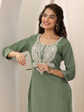 Libas Women'S Cotton Blend Paisley Straight Kurtas (98184_Green_L)