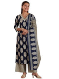 Libas Womens Printed Cotton Straight Kurta With Palazzos And Dupatta