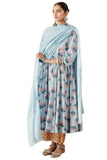 Gosriki Women'S Rayon Blend Anarkali Printed Kurta With Palazzo & Dupatta (Sujawali Blue-Gs_S_Blue_Small),Blue,,B0DFPT7WT1