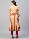 Anni Designer Women'S Georgette Chikankari Embroidered Anarkali Kurti (Naav-Beige-Sm_M_Beige_Medium),Beige,M,Georgette,Anarkali,