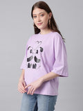 Kotty Women'S Cotton Blend Printed Oversized T-Shirts,Light PurpleApparel,M