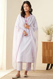 Anni Designer Women'S Cotton Blend Embroidered Straight Kurta With Pant & Dupatta (Farigup-Purple-Nw_S_Purple_Small),Purple,S,Cotton Blend,Regular,