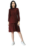 Leriya Fashion Women's Summer Slub Rayon Wrap Maxi Dress Casual Dote Printed High Neck Full Sleeve Ruffle Hem Split Beach Long Dress (LF-WD-1001-XL) Maroon,Maroon