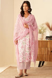 Anni Designer Women'S Cotton Blend Straight Printed Kurta With Pant & Dupatta (Gojari Peach-Nw_M_Peach_Medium),Peach,M,,,
