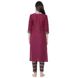Gosriki Women'S Cotton Straight Kurta With Trousers (Ziya-Wine_Xl_Purple_X-Large),Purple,,B0983VP5WD