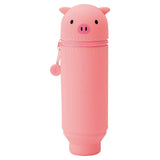 Lihit Lab PUNI LABO STAND PEN CASE, CUTE ANIMAL DESIGN, SILICONE PENCIL CASE, (PIGGY) (A7712)