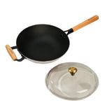 CUMIN CO. Enamel Cast Iron Wok 26 cm, 1.5L with Lid | Wok/Chinese Kadai for Stir Fry, Saut & Everyday Cooking | Heavy Bottom, No