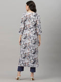 Anni Designer Women'S Cotton Blend Straight Fit Printed Kurta With Pant (Southz Grey-Nw_S_Blue_Small),Grey,S,Cotton Blend,Straight,