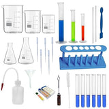 Sbt Instruments Chemistry Lab 28 Pcs Kit Borosilicate Glass Beakers, Conical Flasks, Plastic Measuring Cylinders, Test Tubes,