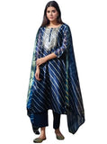 Gosriki Women'S Rayon Viscose Straight Leheriya Printed Kurta With Pant & Dupatta (Doremi Navy-Vks05-Gs_L_Navy_Large),Navy Blue,,B0F911FNWL
