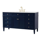 Elegant Decor Park Avenue 60 Metal Mdf Marble Single Bathroom Vanity In Blue