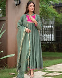 Gosriki Women'S Rayon Viscose Embroidered Anarkali Kurta With Pant & Dupatta (Brics Pista-Vks02-Gs_Xxl_Pista_Xx-Large),Pista,2,B0F8ZVJ3MW
