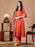 Anni Designer Women'S Cotton Blend Anarkali Solid Kurta With Pant & Dupatta (Utsav Peach-Fka_Xl_Peach_X-Large),Peach,XL,Cotton Blend,Anarkali,Kurta, Scarf