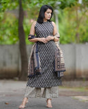 Gosriki Women'S Rayon Blend Straight Printed Kurta With Pant & Dupatta (Canasi Blue-Gs_L_Blue_Large),Blue,,B0DBM1821G
