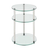 Convenience Concepts Designs2Go Classic Glass 3-Tier Round End Modern Contemporary Side Table with Storage Shelves for Living Ro