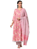Libas Pink Pure Cotton Printed Kurta Sets For Women