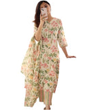 Anni Designer Women'S Cotton Blend Printed Straight Kurta With Pant & Dupatta (Kumud Cream_Xl_Cream_X-Large),Cream,XL