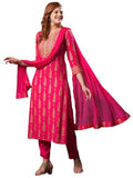 Anni Designer Women'S Cotton Blend Straight Printed Kurta With Pant & Dupatta (Ajapina Pink-Nw_M_Pink_Medium),Pink,M