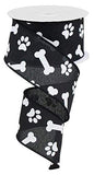 Craig Bachman 2.5 Paw Print Royal Ribbon: 10 Yards (Black, White, 2.5 Inch) Craft Floral Arrangement Gift Wrapping Wired Edge R