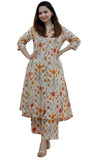 GRECIILOOKS Womens A-Line Rayon Regular Fit Kurta Set (Offwhite, Large)