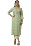 Soch Womens Sap Green Rayon Foil Print Kurta with Gotta Patti