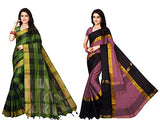 DHRUVI TRENDZ Women Cotton Saree(DT-S1102& S1274_Green & Red_Free Size)