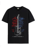 Adro Guitar Design Printed T-Shirt For Men - 100% Cotton, Regular Fit, Soft Breathable Fabric. (Rn23-M-Gtr-Bl_Black_M)