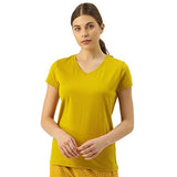 Enamor Essentials Women'S Short Sleeve V Neck Slim Fit Breathable Stretch Cotton Tee - E067(E067-Mustard Yellow-S)