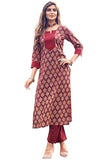 Gosriki Women'S Cotton Blend Straight Printed Kurta With Pant Set (Garima Maroon-Vgt-Gs_S_Maroon_Small),Maroon,,B0CKLQVSS2
