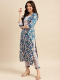 Anni Designer Women'S Cotton Blend Straight Printed Kurta With Pant & Dupatta (Kuntu Blue-Nwg_M_Blue_Medium),Blue,M,Cotton Blend,Regular,
