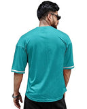 Eyebogler Mens Cotton Blend Round Neck Half Sleeve Oversized Printed Tshirt || Loose Fit Tshirt,Blue BirdApparel,S