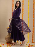 Gosriki Women'S Rayon Blend Anarkali Solid Kurta With Pant & Dupatta (Jaynti Begani-Vks03-Gs_L_Begani_Large),Begani,,B0DK9PFND4
