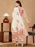 Anni Designer Women'S Cotton Blend Straight Printed Kurta With Pant & Dupatta (Dhama Peach_L_Peach_Large),Peach,L,Cotton Blend,Dhama Peach_1438,